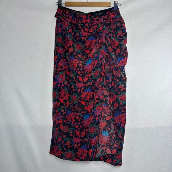 Skirts | Rag Bone Amber Silk Floral Midi Skirt Red Size 0 Side Slit ...